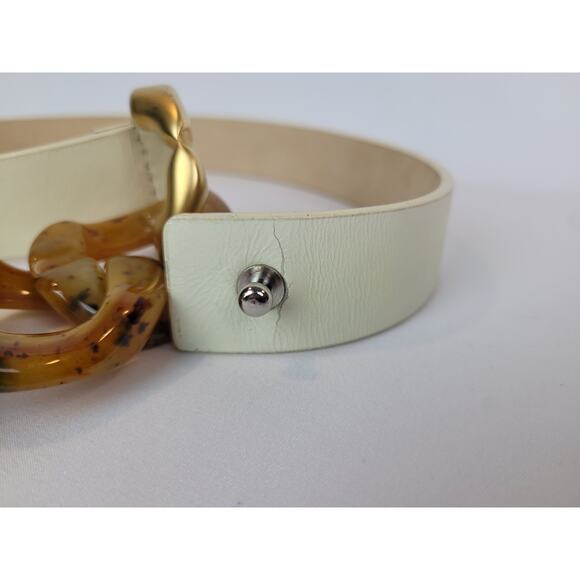 Carlisle 1980s Vintage Beige Leather Belt With Buttersctich Lucite Chain Sz M